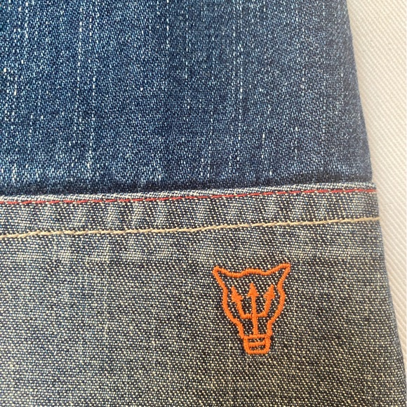 Vintage Mooks 2-toned denim skirt. Straight/A-line, mid-length, split at front. - Picture 3 of 9